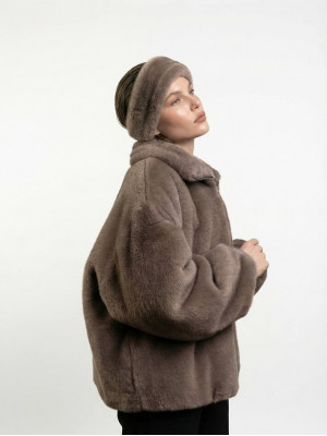 Анорак из экомеха норки Milk Brown